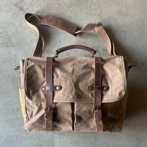 NEWHEY Waxed Canvas/Brown Classic Pull Leather Laptop/Messenger Bag